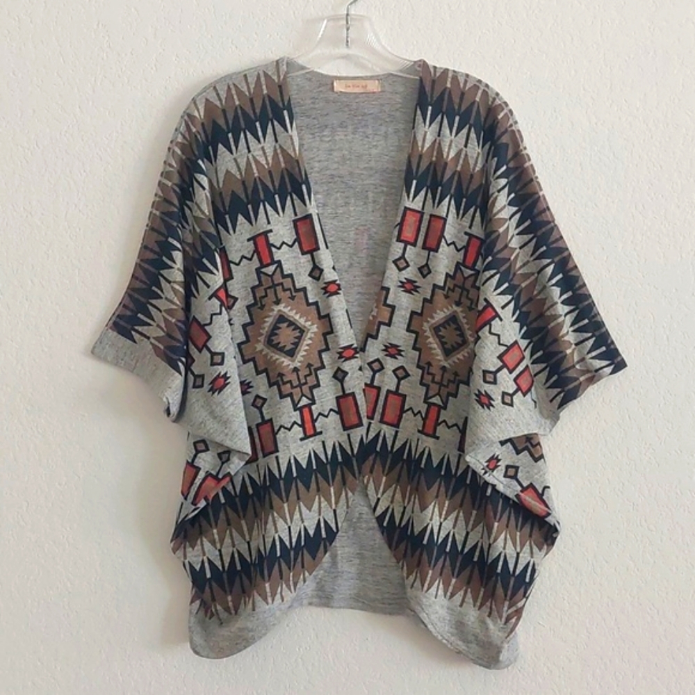 LA VIE 89 Southwestern Print Knit Shawl Jacket NWOT